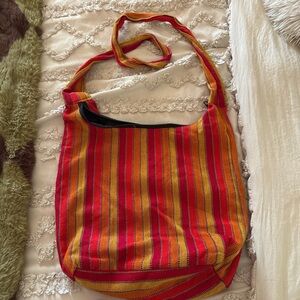 Vibrant Red & Orange Striped Shoulder Bag